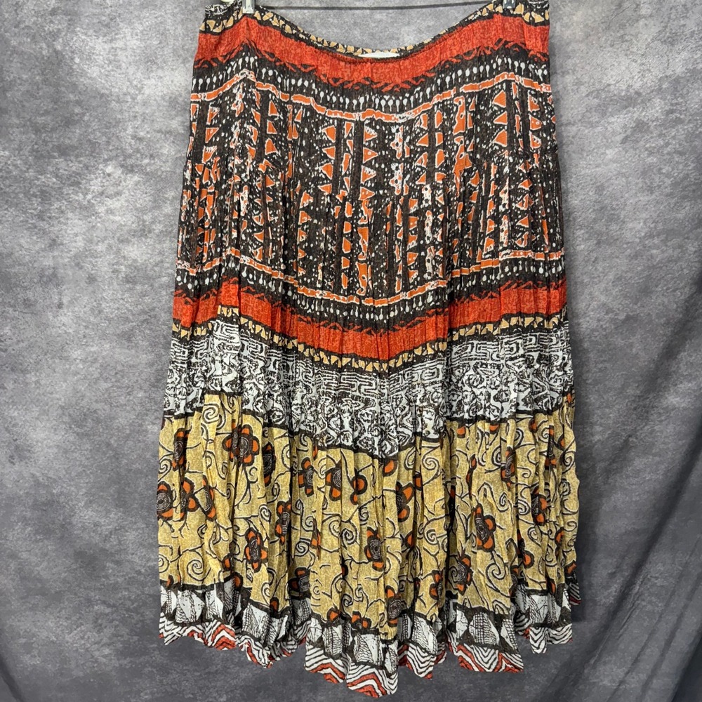 Dressbarn Boho Tiered Broomstick Peasant Skirt Plus Size 22 Orange Brown Floral